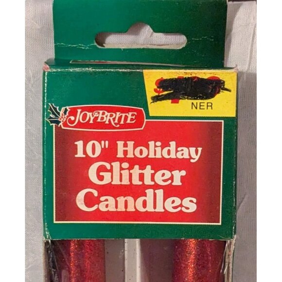 NOS Candles Glitter Taper Joy Brite Holiday Christmas Red 10" Vtg Set Of 2 - Picture 6 of 13